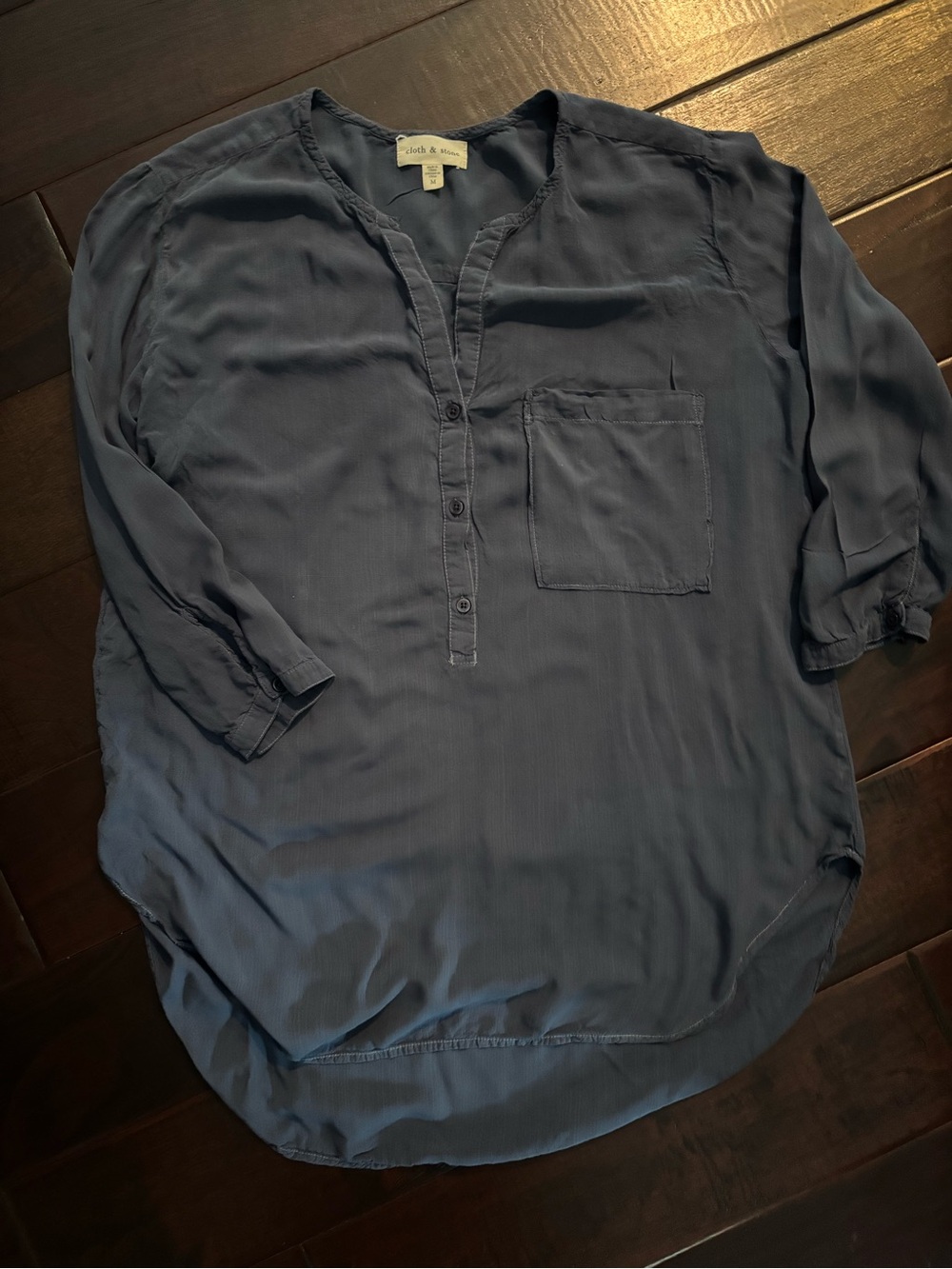 CLOTH+STONE by Anthropologie Hi-Low Split Neck Popover Blouse In Blue-Medium